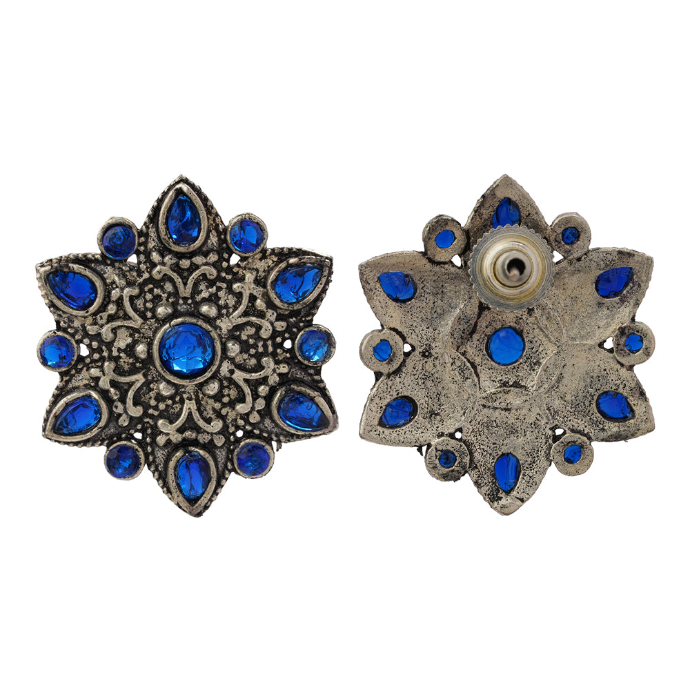 flower-alpana stud earrings (Blue)