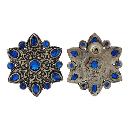 flower-alpana stud earrings (Blue)
