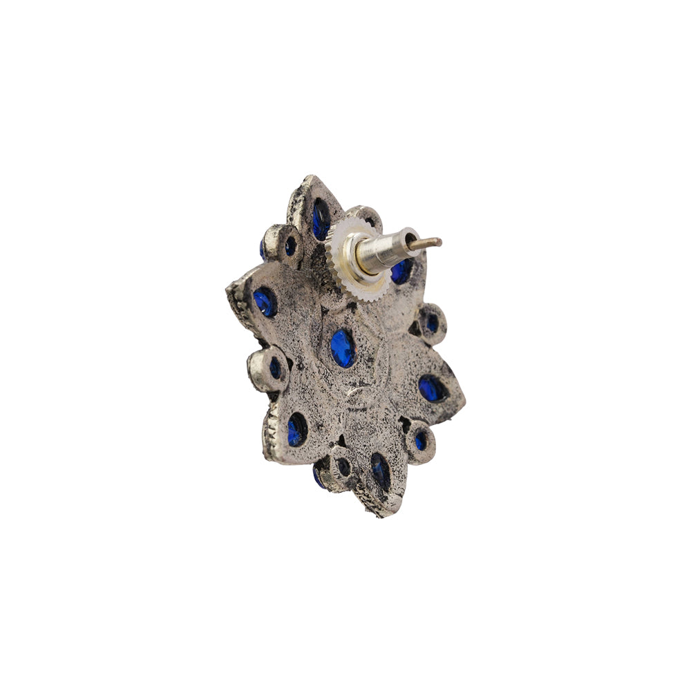 flower-alpana stud earrings (Blue)
