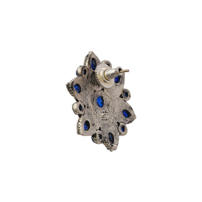 flower-alpana stud earrings (Blue)