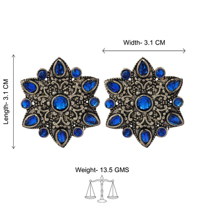 flower-alpana stud earrings (Blue)