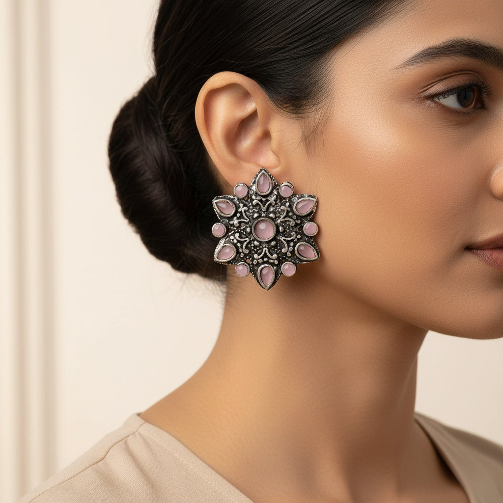 flower-alpana stud earrings (Baby Pink)