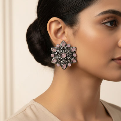 flower-alpana stud earrings (Baby Pink)