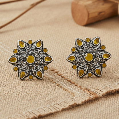 flower-alpana stud earrings (Yellow)