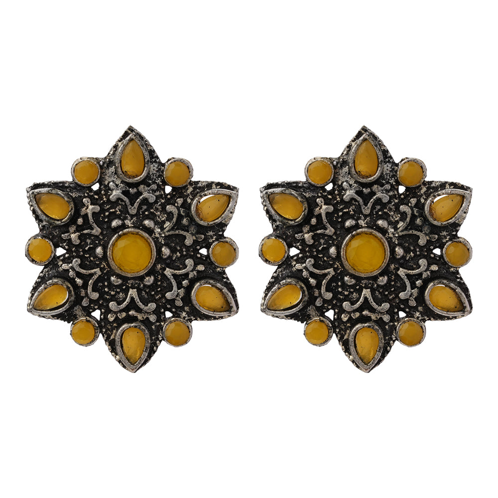 flower-alpana stud earrings (Yellow)