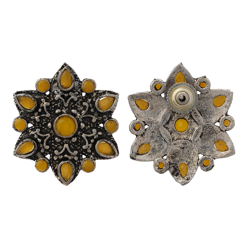 flower-alpana stud earrings (Yellow)