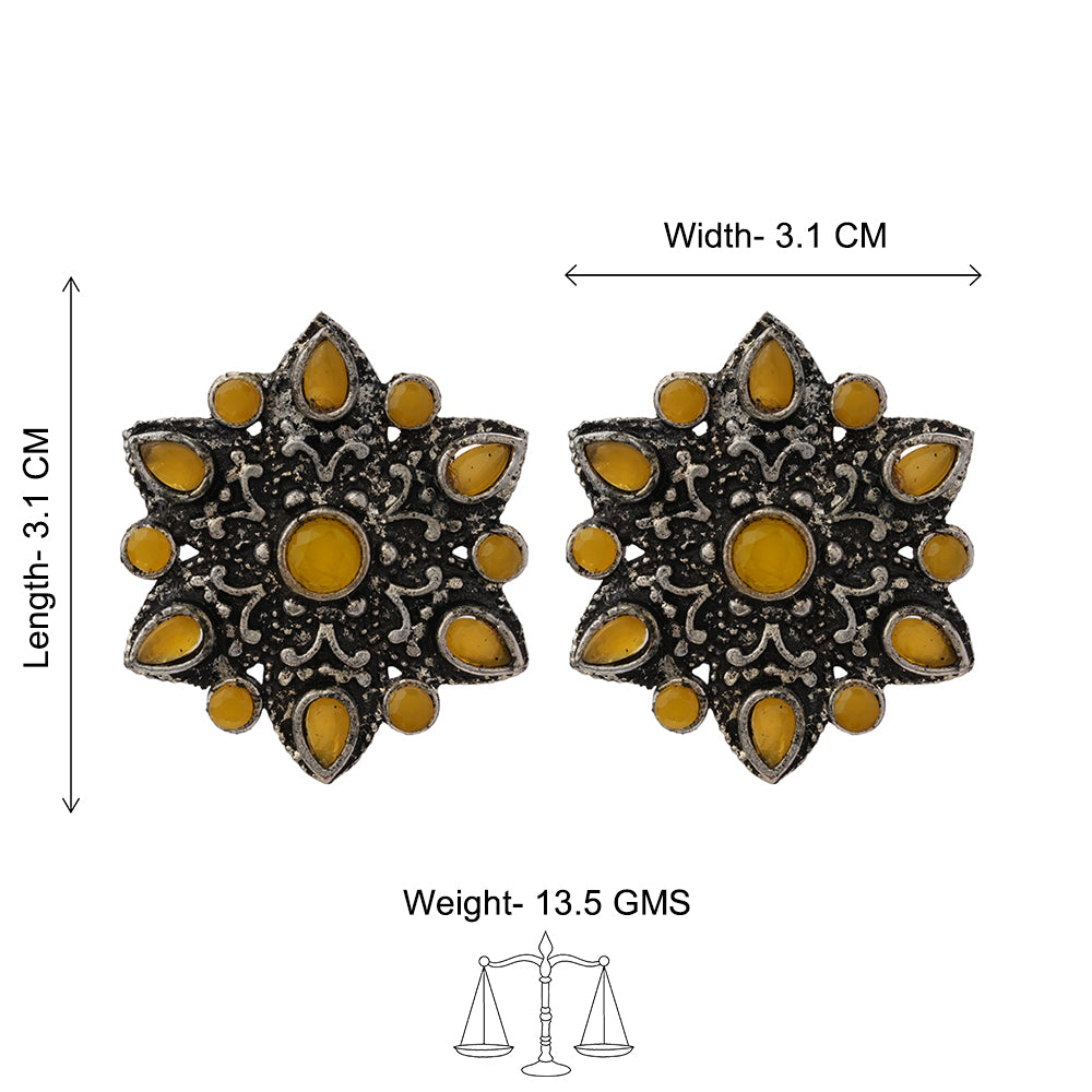 flower-alpana stud earrings (Yellow)