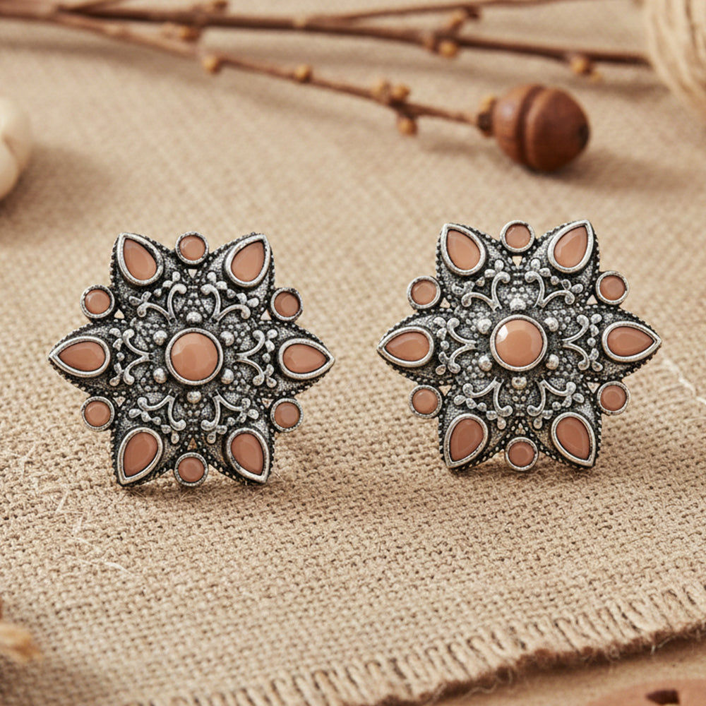 flower-alpana stud earrings (Light Orange)