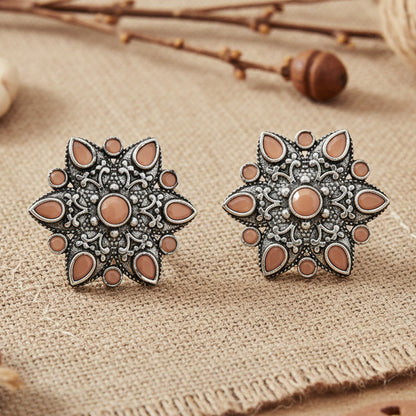 flower-alpana stud earrings (Light Orange)