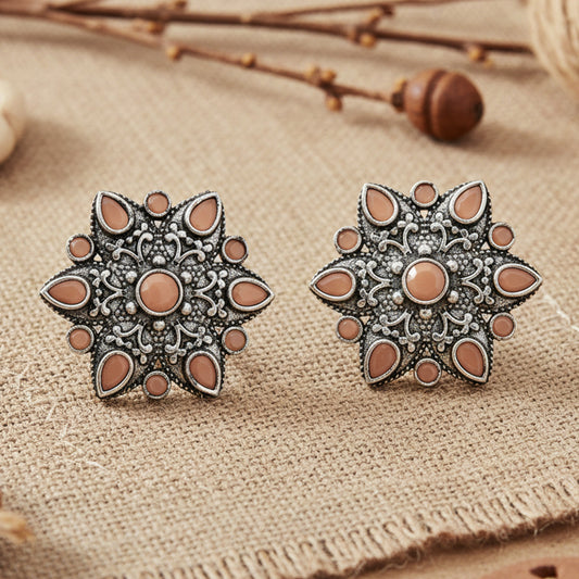 flower-alpana stud earrings (Light Orange)