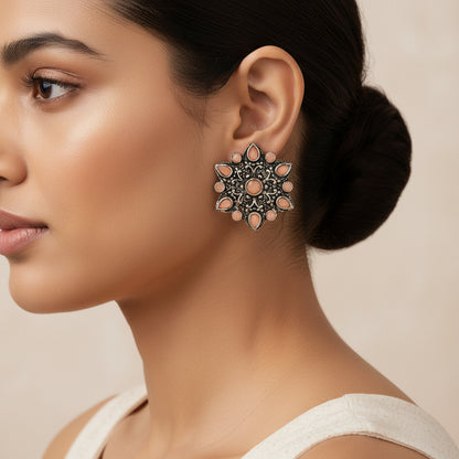 flower-alpana stud earrings (Light Orange)