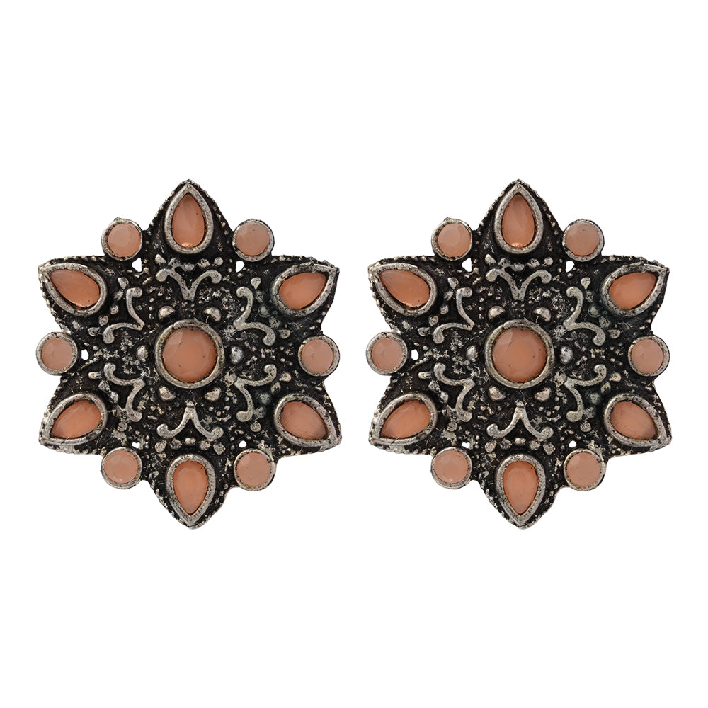 flower-alpana stud earrings (Light Orange)