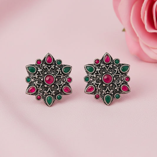 flower-alpana stud earrings (Multicolored)