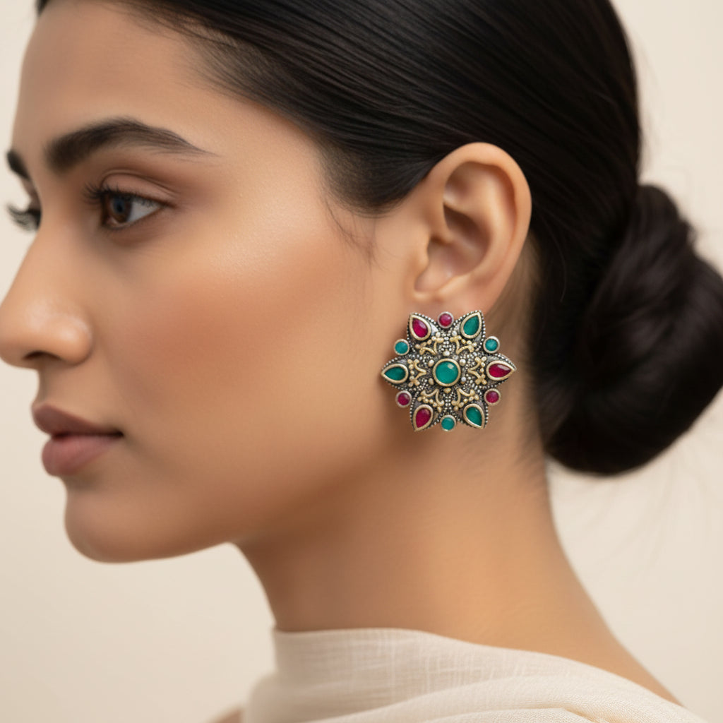 flower-alpana stud earrings (Multicolored)