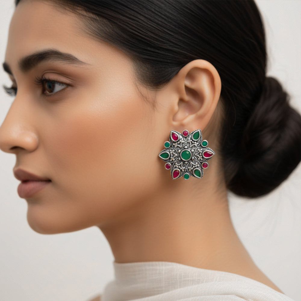 flower-alpana stud earrings (Multicolored)