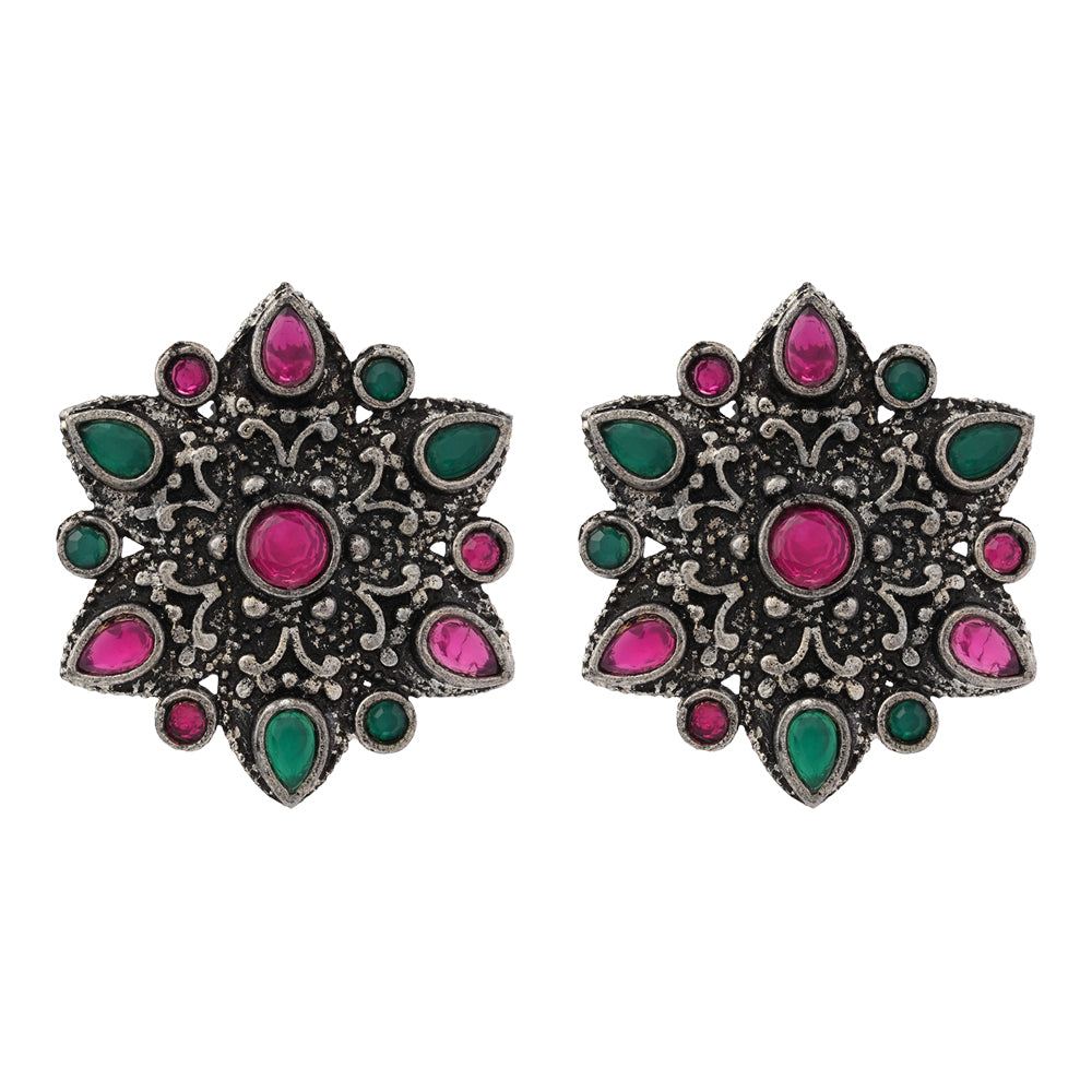 flower-alpana stud earrings (Multicolored)