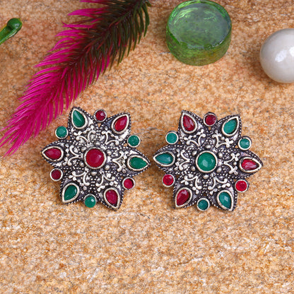 flower-alpana stud earrings (Multicolored)