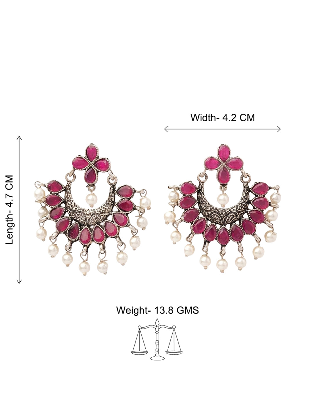 Red Stone Studded Statement German Silver Dangler Earrings