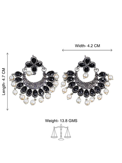 Black Stone Studded Statement German Silver Dangler Earrings
