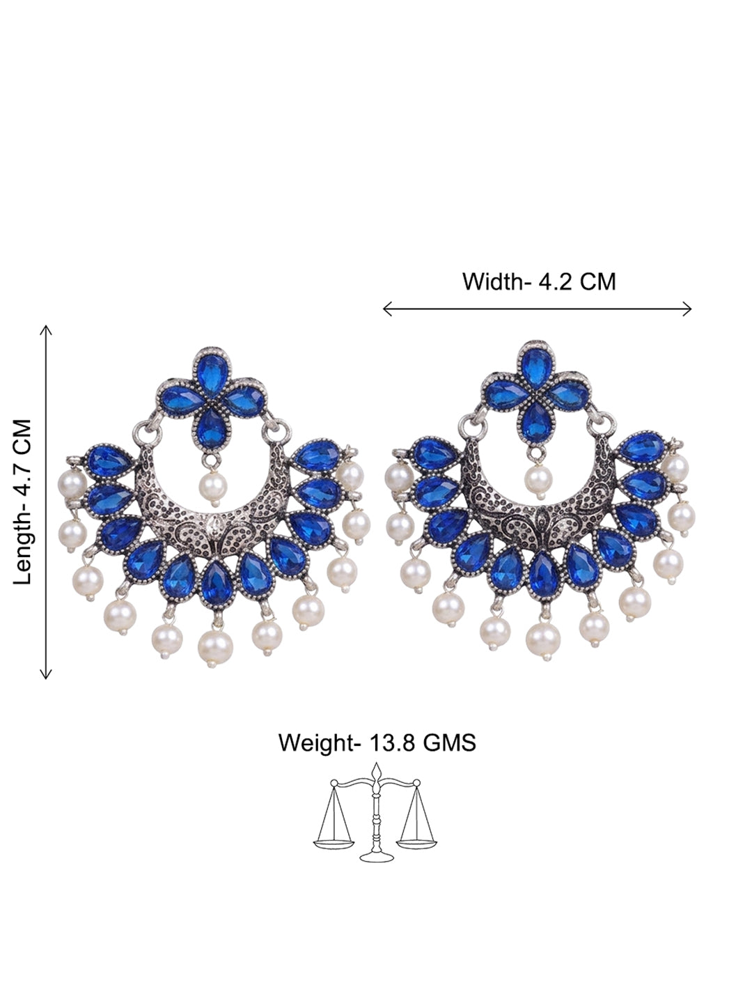 Blue Stone Studded Statement German Silver Dangler Earrings