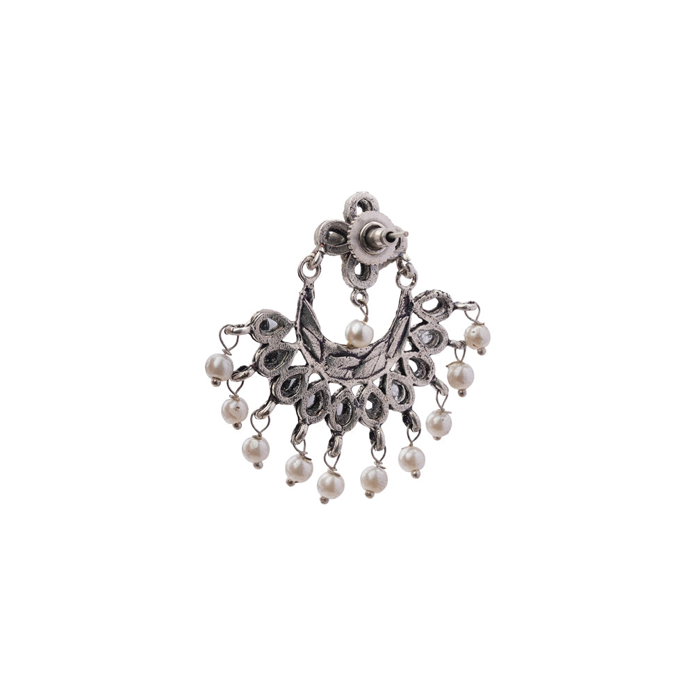 White Stone Studded Statement German Silver Dangler Earrings
