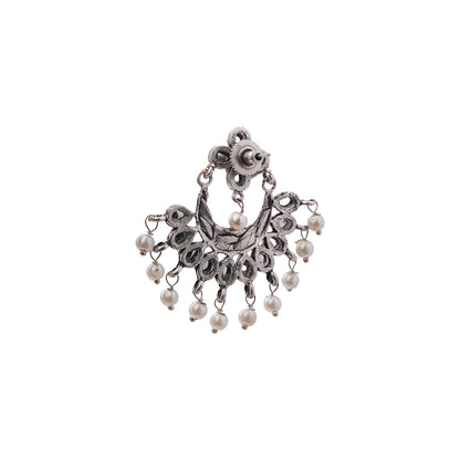 White Stone Studded Statement German Silver Dangler Earrings