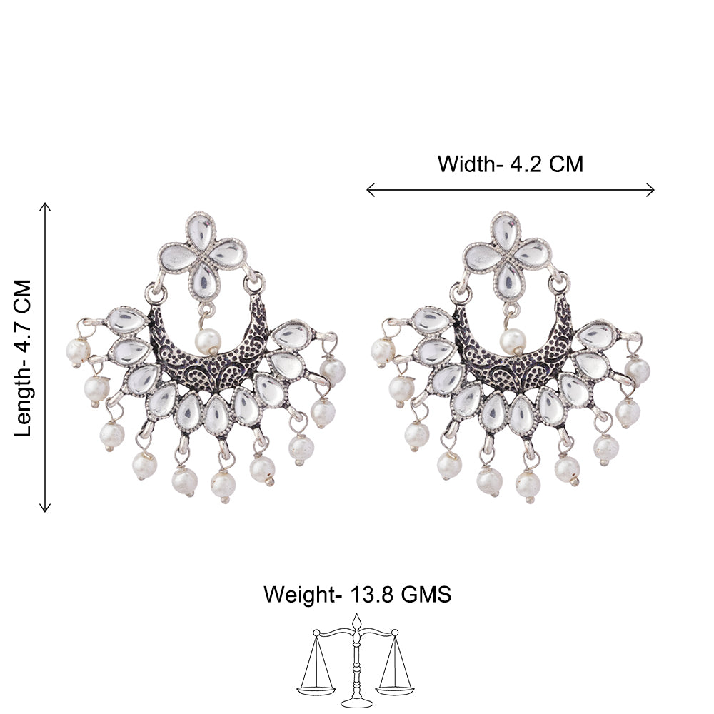 White Stone Studded Statement German Silver Dangler Earrings