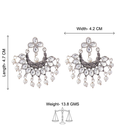 White Stone Studded Statement German Silver Dangler Earrings
