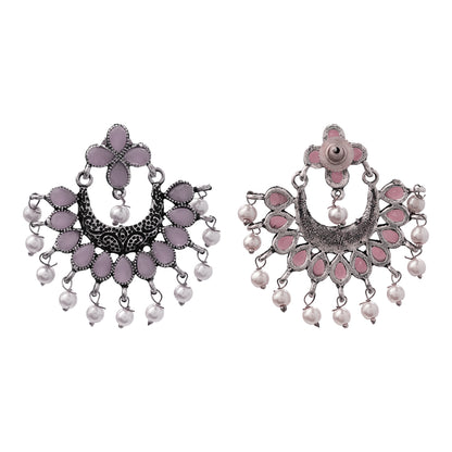 Baby Pink Stone Studded Statement German Silver Dangler Earrings