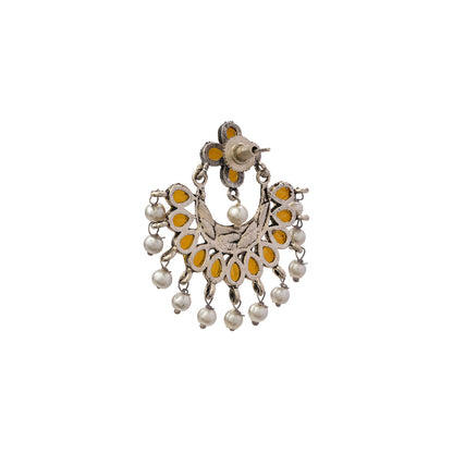 Yellow Stone Studded Statement German Silver Dangler Earrings