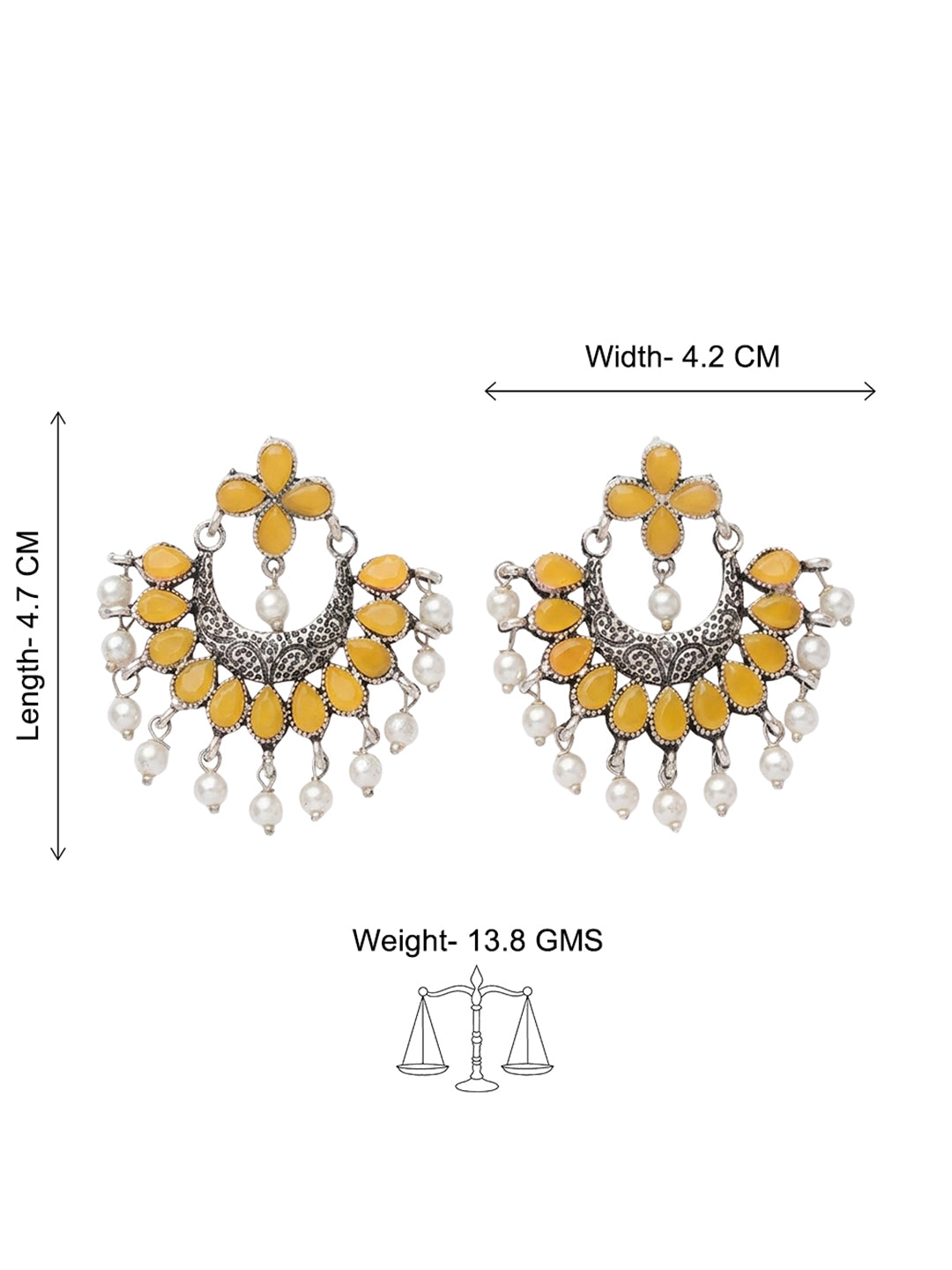 Yellow Stone Studded Statement German Silver Dangler Earrings