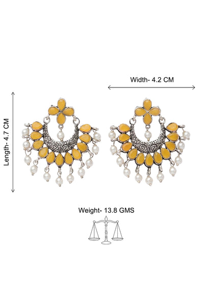 Yellow Stone Studded Statement German Silver Dangler Earrings