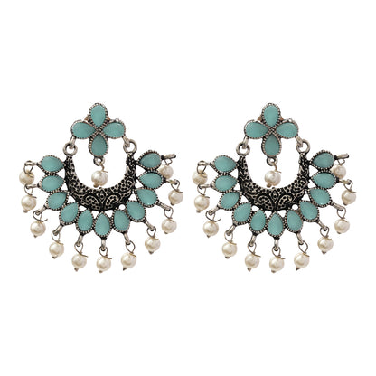 Mint Stone Studded Statement German Silver Dangler Earrings