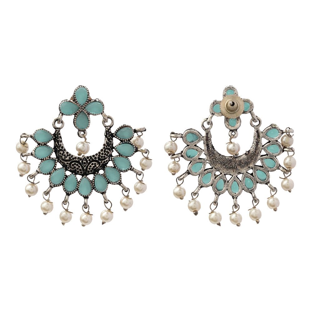 Mint Stone Studded Statement German Silver Dangler Earrings