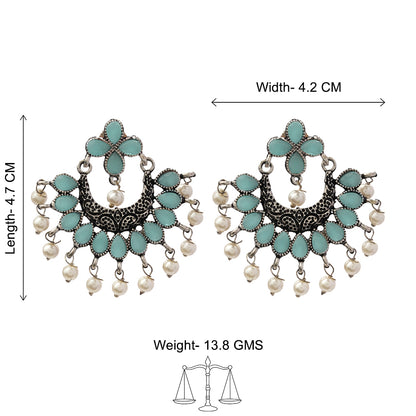 Mint Stone Studded Statement German Silver Dangler Earrings