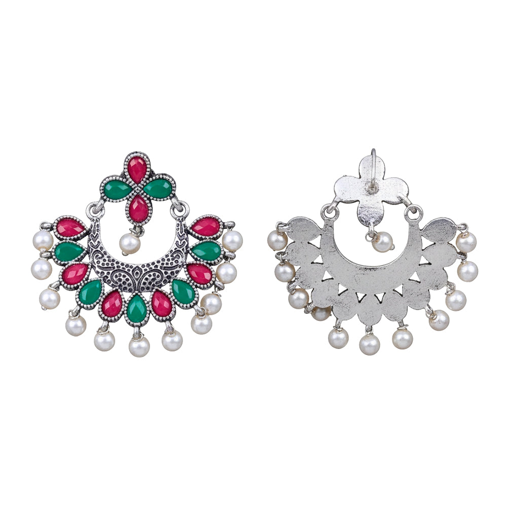 Multicolored Stone Studded Statement German Silver Dangler Earrings