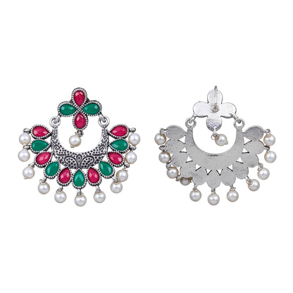 Multicolored Stone Studded Statement German Silver Dangler Earrings