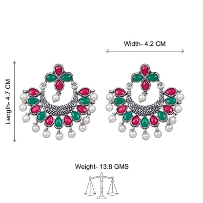 Multicolored Stone Studded Statement German Silver Dangler Earrings