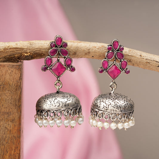Dazzle Dome pral jhumki earrings (Red)