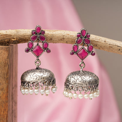Dazzle Dome pral jhumki earrings (Red)