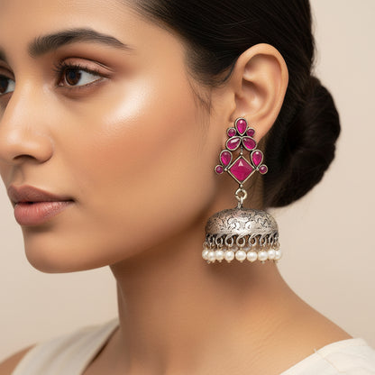 Dazzle Dome pral jhumki earrings (Red)