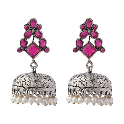 Dazzle Dome pral jhumki earrings (Red)