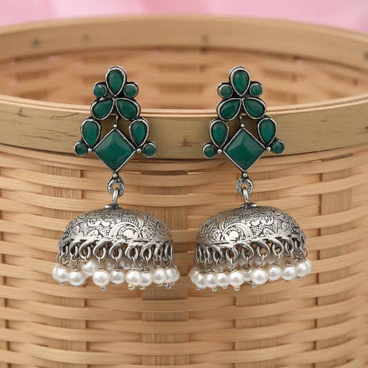 Dazzle Dome pral jhumki earrings (Green)