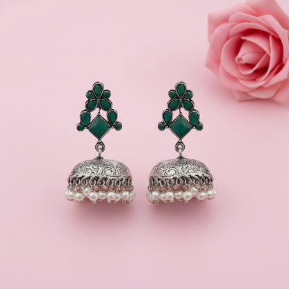 Dazzle Dome pral jhumki earrings (Green)
