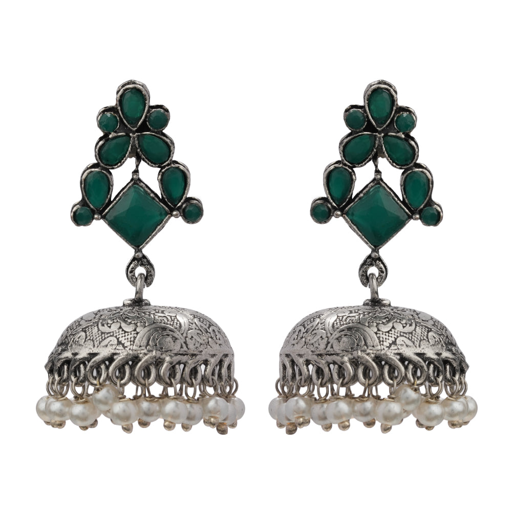 Dazzle Dome pral jhumki earrings (Green)