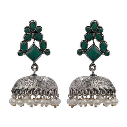 Dazzle Dome pral jhumki earrings (Green)