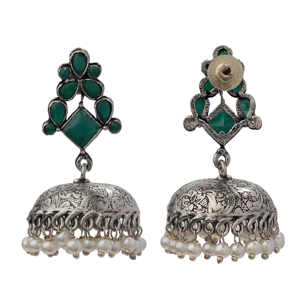 Dazzle Dome pral jhumki earrings (Green)
