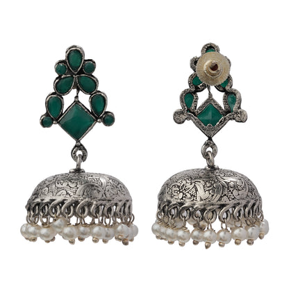 Dazzle Dome pral jhumki earrings (Green)