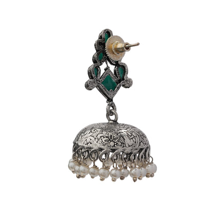 Dazzle Dome pral jhumki earrings (Green)