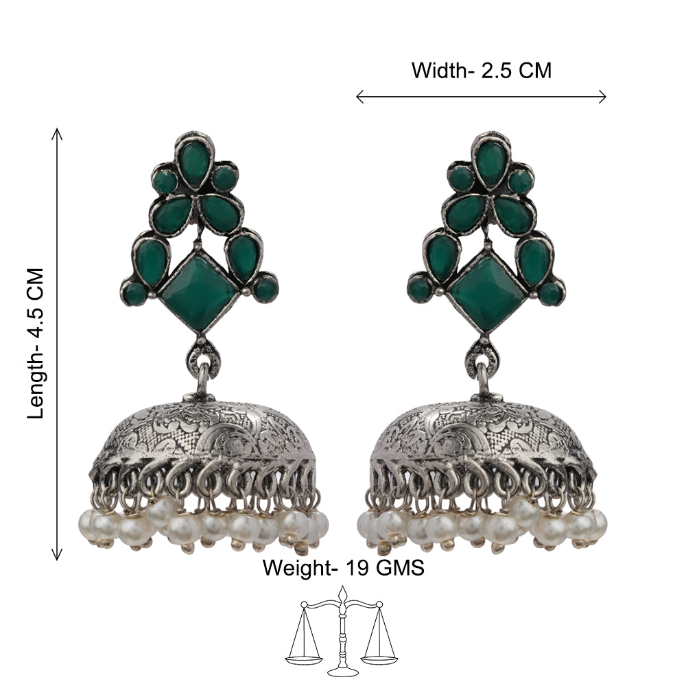 Dazzle Dome pral jhumki earrings (Green)